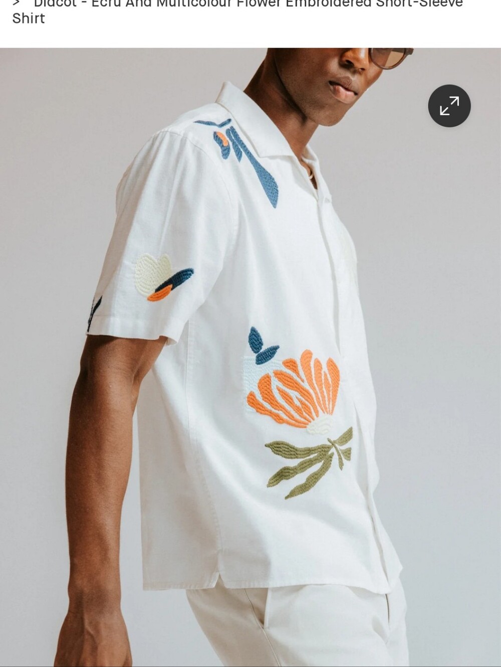 Wax London Ecru Short-Sleeve Embroidered Flower Shirt - Picture 3 of 7